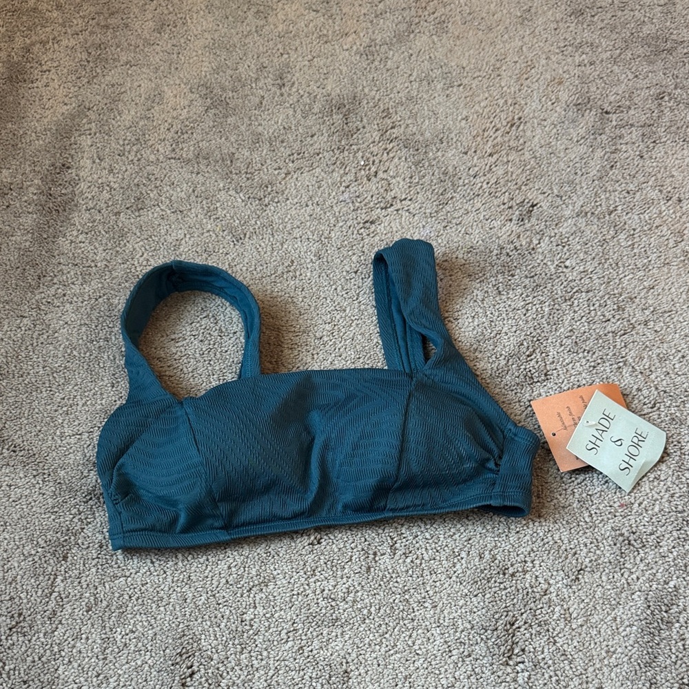 Shade & Shore Teal Ribbed Bikini Top Wide Strap Swim Top SIZE XS